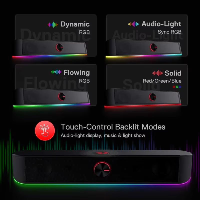 GS560 Adiemus RGB USB Desktop Soundbar, 2.0 Channel Computer Speaker with Dynamic Lighting Bar Audio-Light Sync/Display
