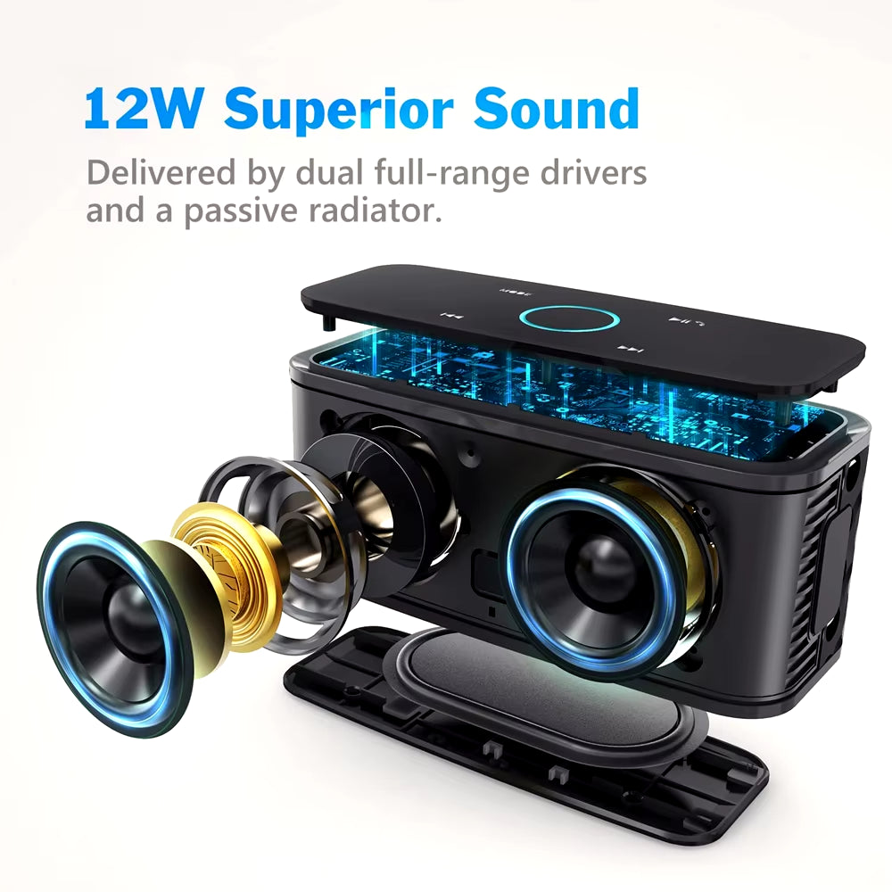 Bluetooth Speaker Soundbox, Touch Control Sound Box, 12W HD Sound, IPX5 Waterproof, Built-In Mic Hand Free Portable Speaker