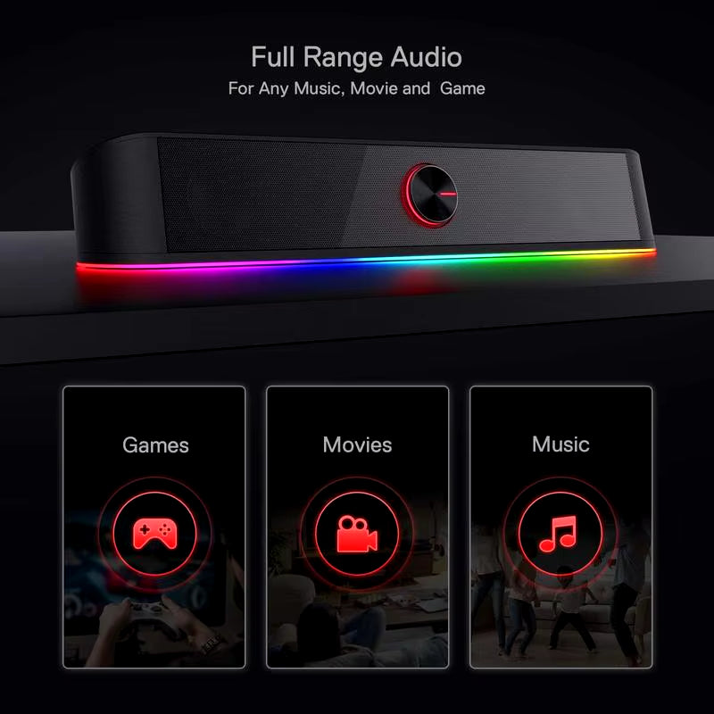 GS560 Adiemus RGB USB Desktop Soundbar, 2.0 Channel Computer Speaker with Dynamic Lighting Bar Audio-Light Sync/Display