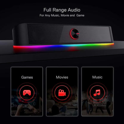 GS560 Adiemus RGB USB Desktop Soundbar, 2.0 Channel Computer Speaker with Dynamic Lighting Bar Audio-Light Sync/Display